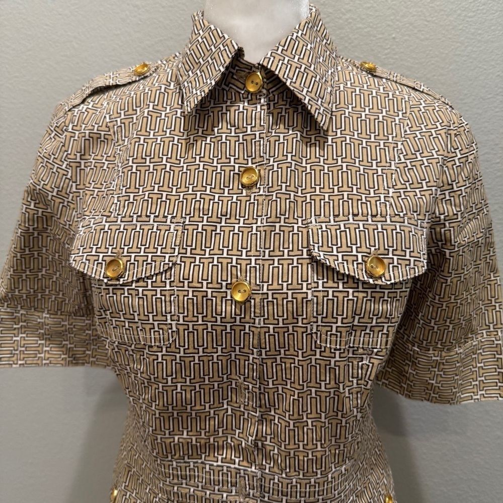 Tory Burch Womens Dress Size 4 Collared Short Sleeve Gold Buttons Half Sleeve